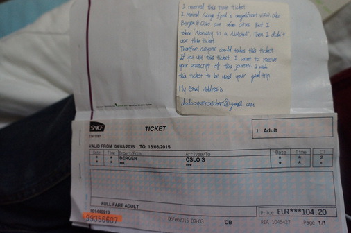 a message and a train ticket